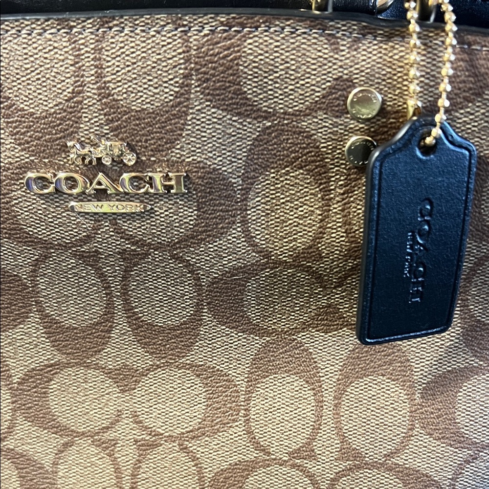 Coach Tan and Black Lillie Carryall Signature Satchel - Picture 2 of 8